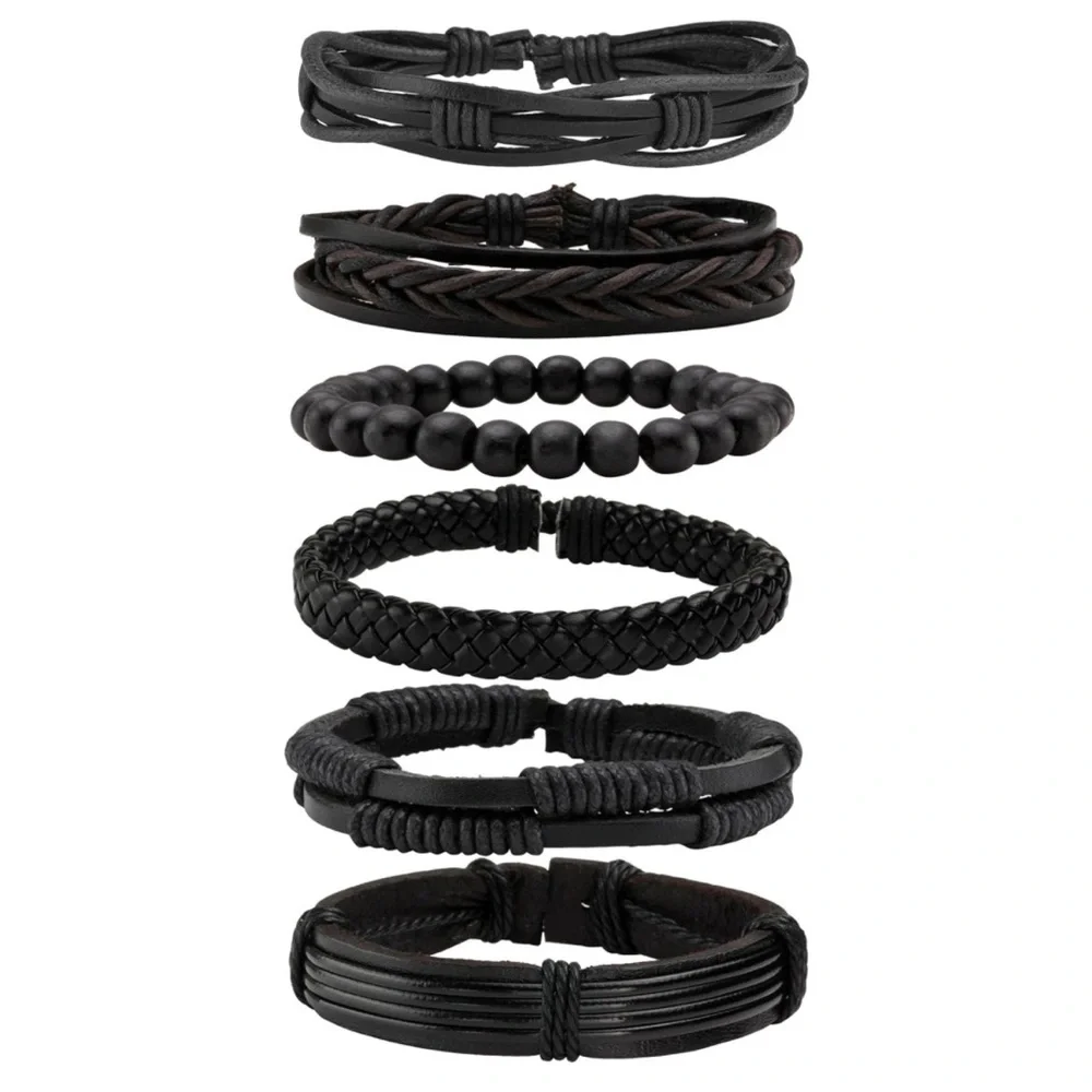 6 Pcs Braided Leather Bracelets